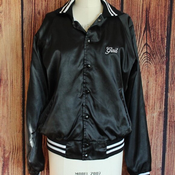 Vintage 1970s 1980s Men's Jacket, Black Satin Rennoe Vineland NJ Fishing Team - Picture 2 of 10